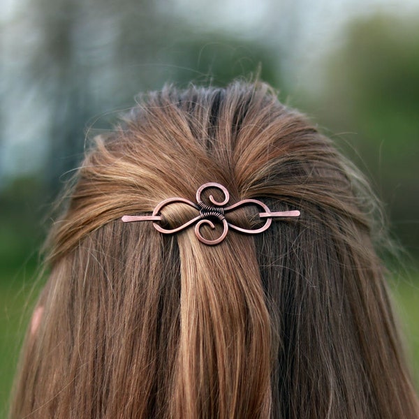 Barrette à cheveux infini celtique en cuivre - Cadeau pour femme - Épingle à châle boucles à l'infini - Épingle à cheveux longs noeud celtique - Barrette à cheveux fins Pinces à pull