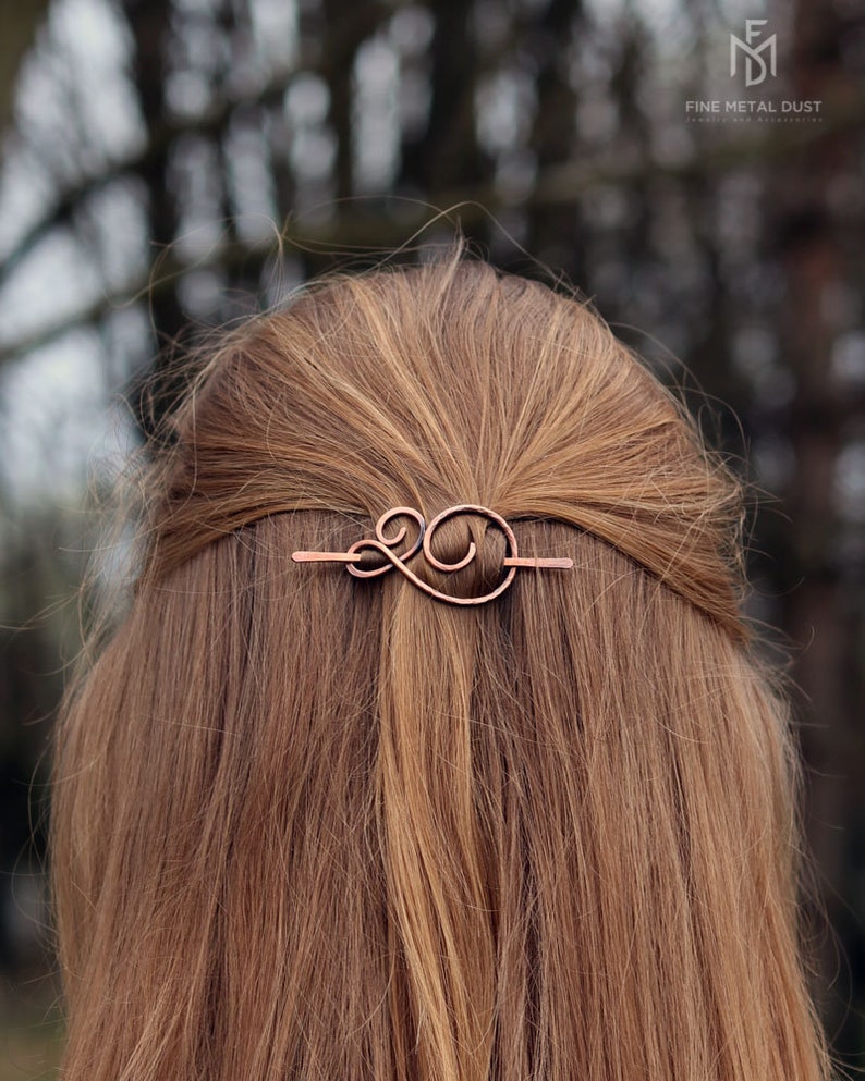 Celtic spiral hair pin in Copper or Brass barrette hair holder Thin or thick hair clip Shawl sweater pin Anniversary Womens gift for her image 3