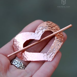 Copper Hammered Heart hair barrette Hair cuff Love gifts for her Valentine day gift Long hair accessories 7th anniversary gift for her image 10