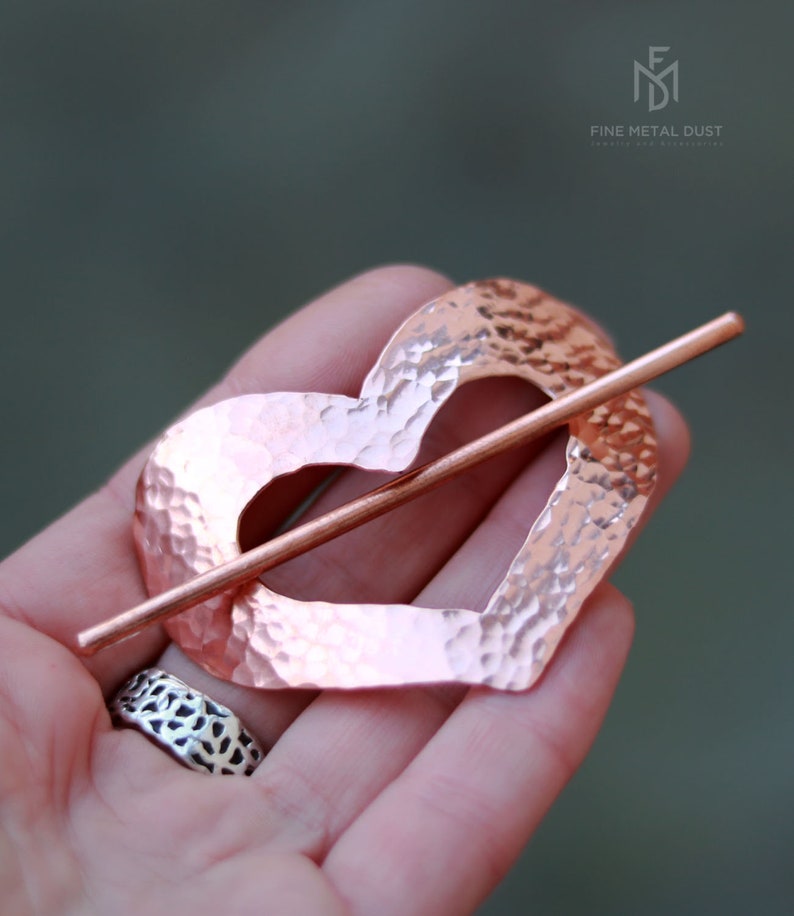 Copper Hammered Heart hair barrette Hair cuff Love gifts for her Valentine day gift Long hair accessories 7th anniversary gift for her image 10