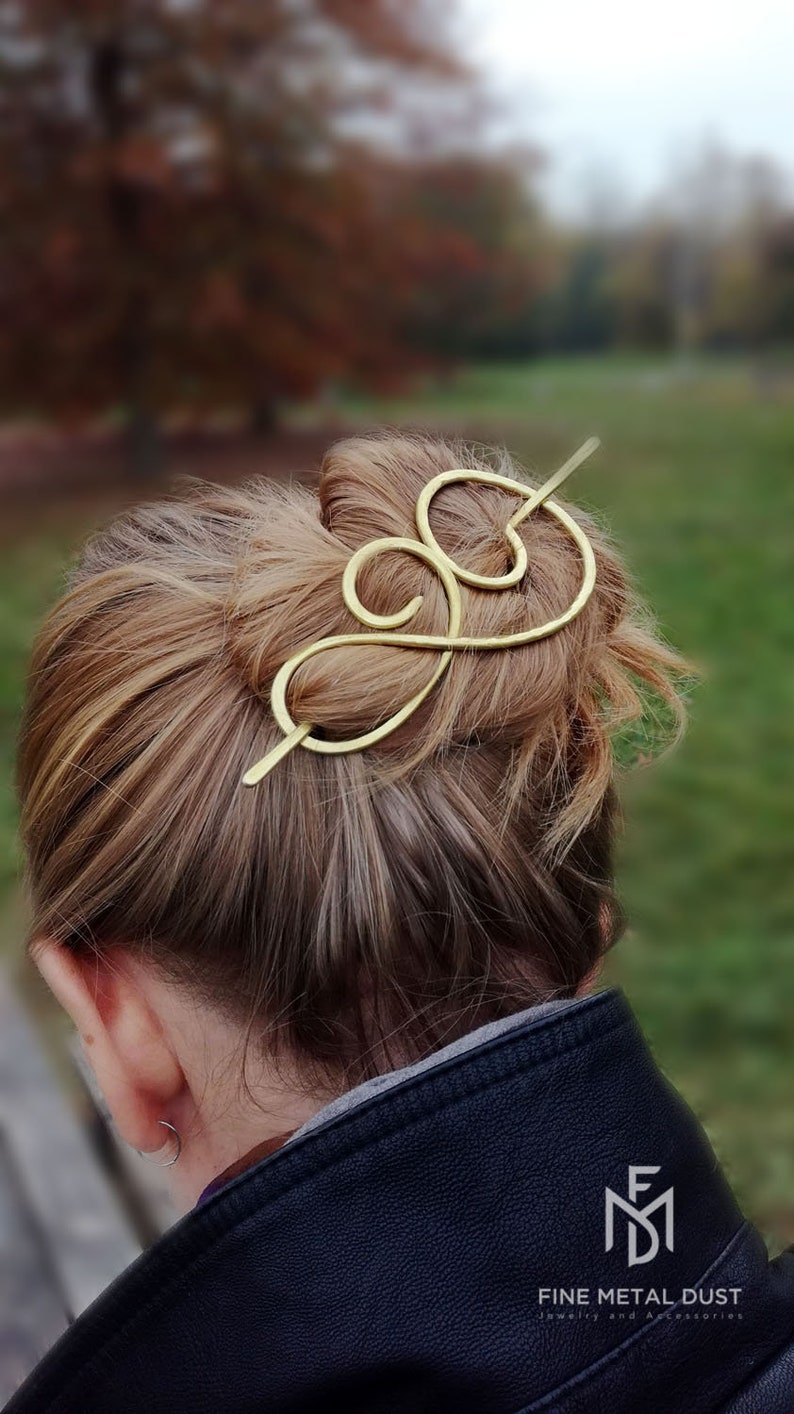 Celtic spiral hair pin in Copper or Brass barrette hair holder Thin or thick hair clip Shawl sweater pin Anniversary Womens gift for her image 9