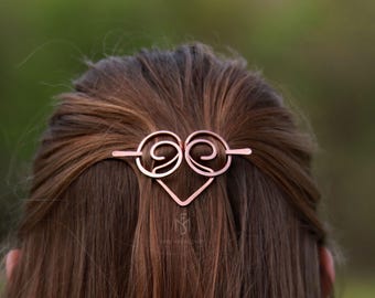 Copper Heart Celtic style Hair Barrette for 7th Anniversary - Aries zodiac