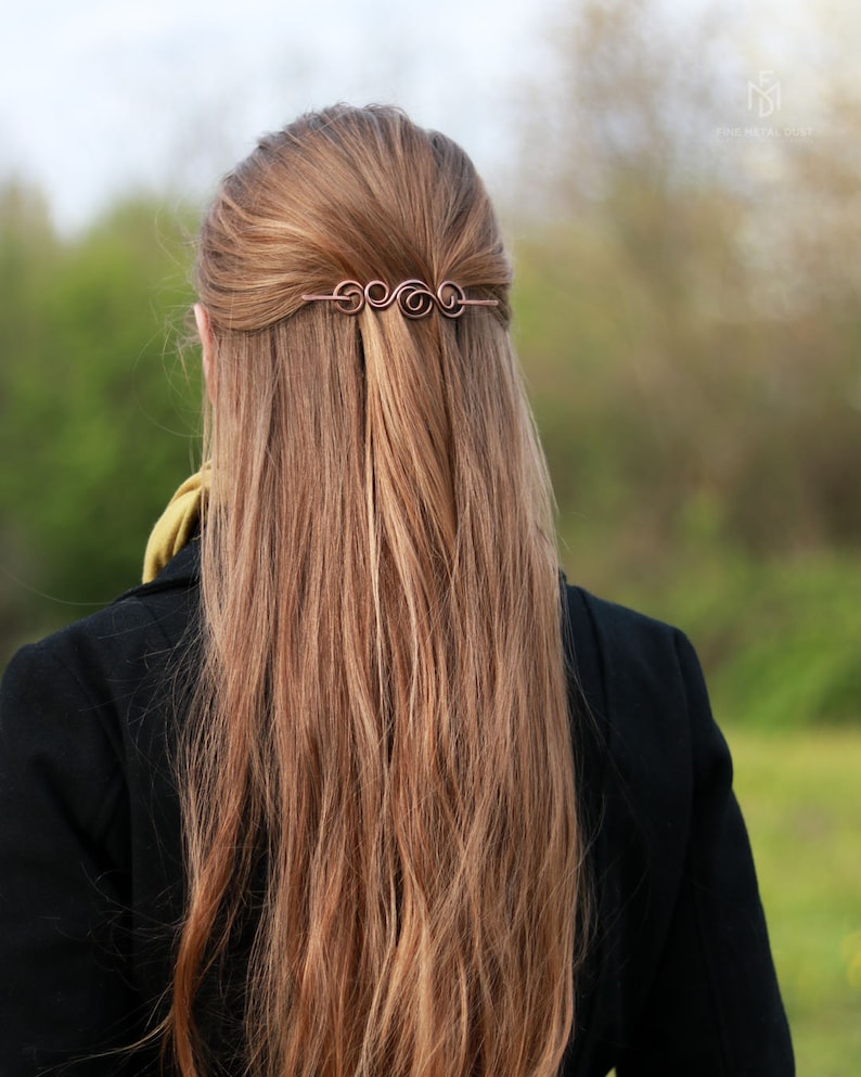 Épingle à cheveux vigne en laiton ou cuivre Barrette pour cheveux fins à normaux Cadeaux pour femme Accessoires cheveux longs Épingle ou broche à châle image 7