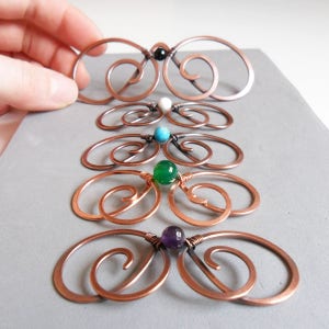Spiral copper hair clip with genuine Gemstones Hair slide jewelry Shawl or sweater pin Womens gift for her Country Hair barrette image 2