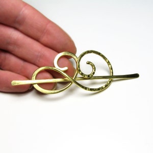 Celtic spiral hair clip in brass or copper Thin or thick hair barrette Metal hair slide Shawl pin Womens Gift for her anniversary image 6