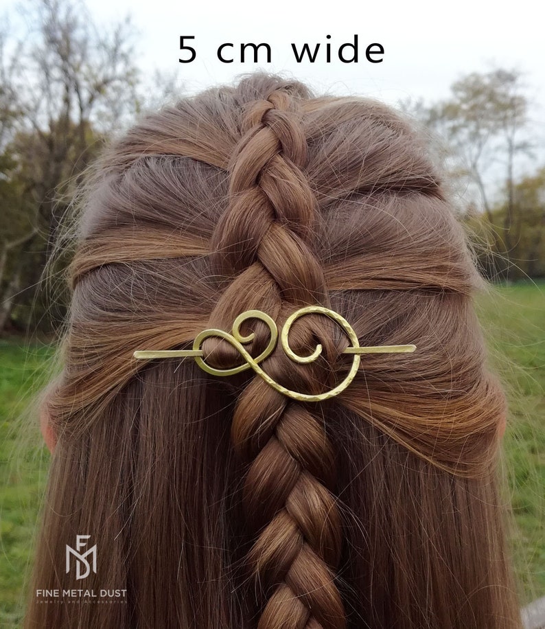 Celtic spiral hair clip in brass or copper Thin or thick hair barrette Metal hair slide Shawl pin Womens Gift for her anniversary image 2