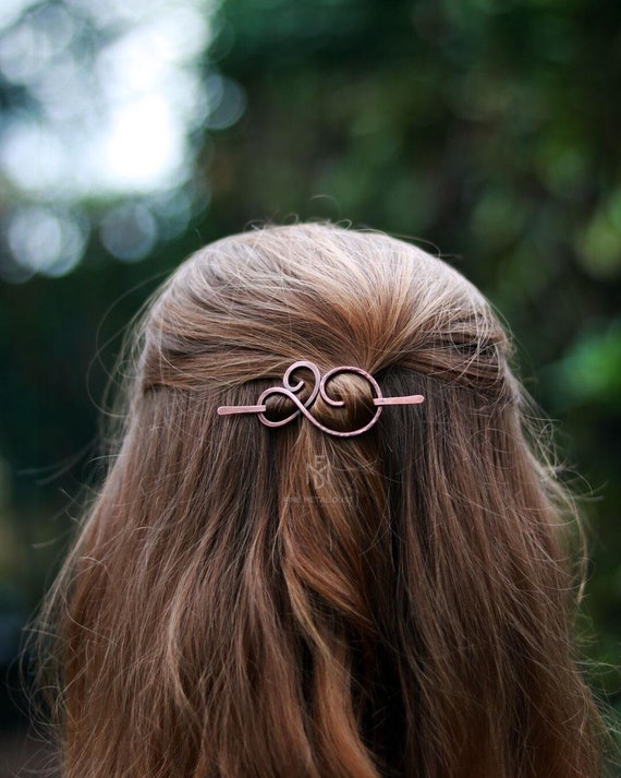 Celtic spiral hair pin in Copper or Brass barrette hair holder - Thin or thick hair clip Shawl sweater pin - Anniversary Womens gift for her