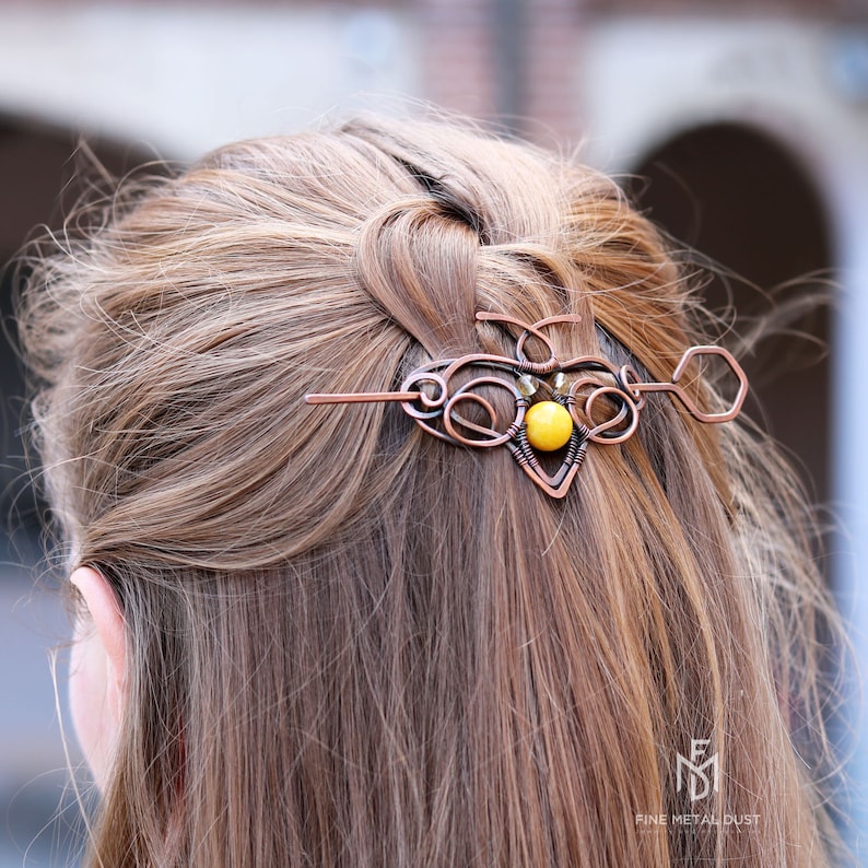 Honeybee hair slide jewelry Save the bees Gift for beeslover Honeycomb Copper hair pin Rustic barrette Shawl pin bee brooch Insects zdjęcie 2