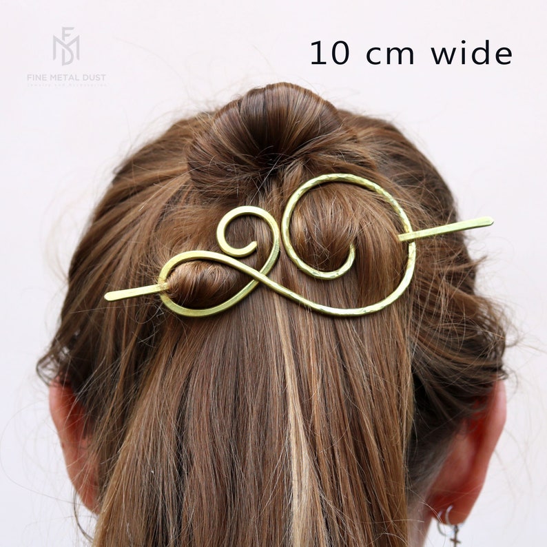 Celtic spiral hair clip in brass or copper Thin or thick hair barrette Metal hair slide Shawl pin Womens Gift for her anniversary image 3