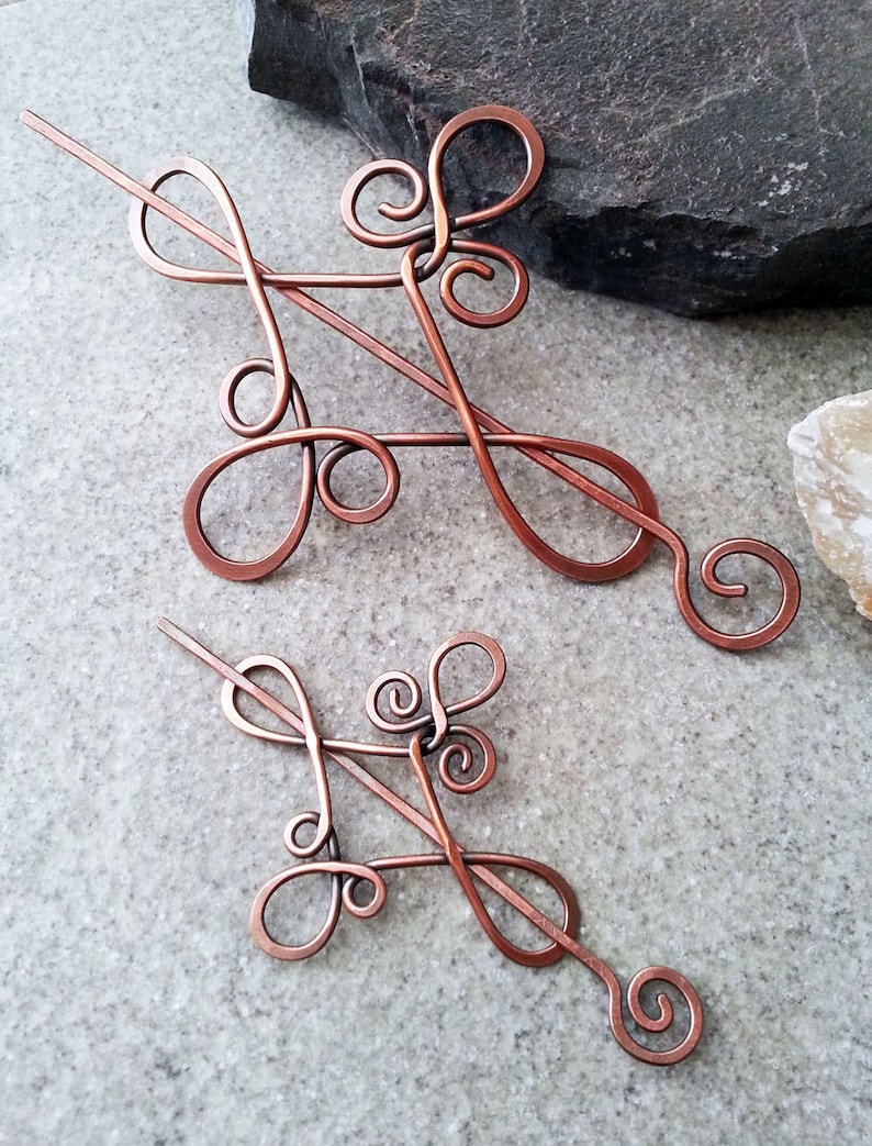 Celtic knot copper hair barrette Rustic sweater shawl pins Metal hair accessory for girl Vikings hair slide jewelry Gift for her Copper (natural)