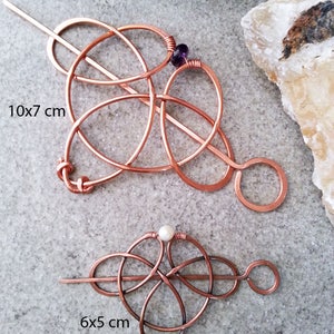 Celtic knot hair clip with genuine gemstone Trinity triquetra hair pin Vikings copper hair barrette Shawl pins Womens gift for her image 6