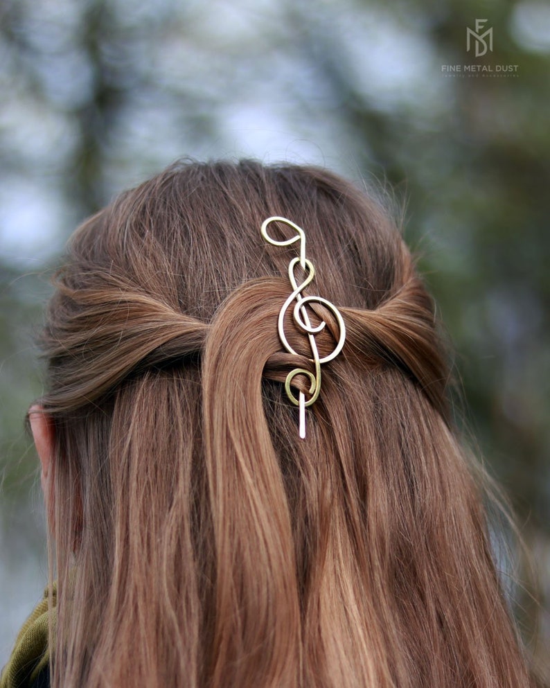 Music gift for her Treble clef hair clip Singer gifts Brass or Copper brooch for sweater Shawl pins Music notes image 3