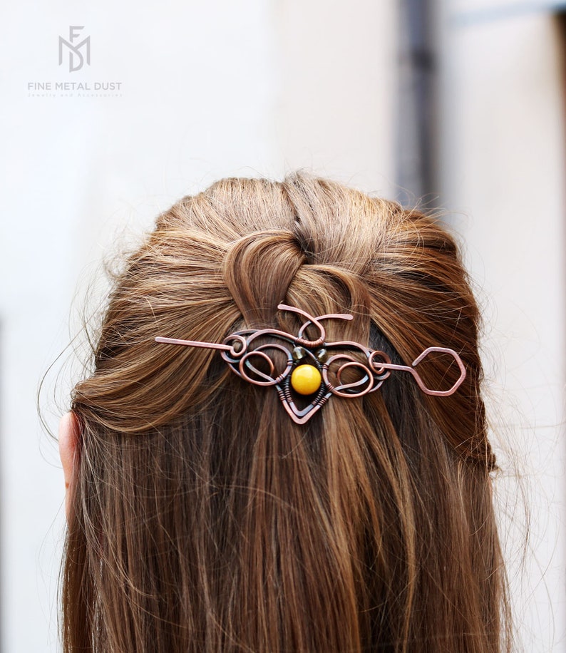 Honeybee hair slide jewelry Save the bees Gift for beeslover Honeycomb Copper hair pin Rustic barrette Shawl pin bee brooch Insects zdjęcie 5