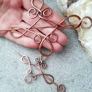 Celtic knot copper hair barrette Rustic sweater shawl pins Metal hair accessory for girl Vikings hair slide jewelry Gift for her image 5