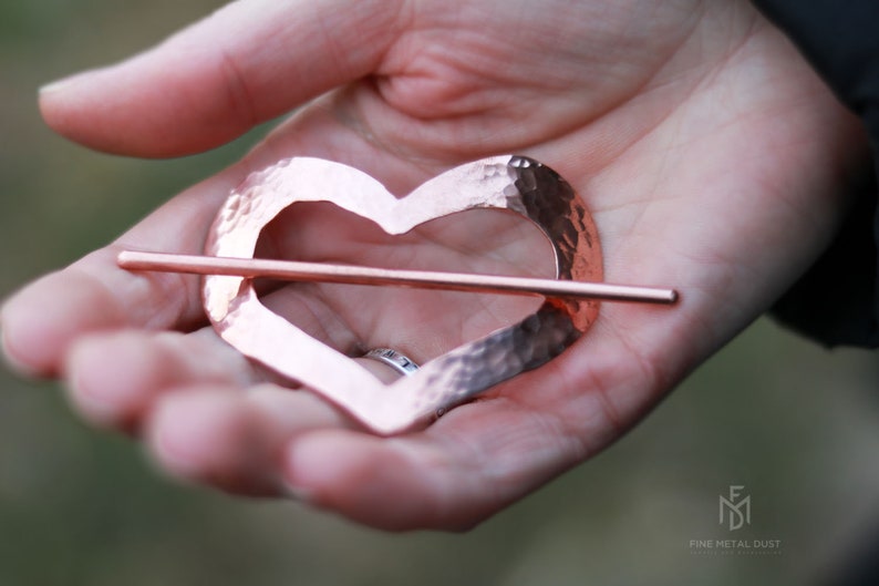 Copper Hammered Heart hair barrette Hair cuff Love gifts for her Valentine day gift Long hair accessories 7th anniversary gift for her image 4