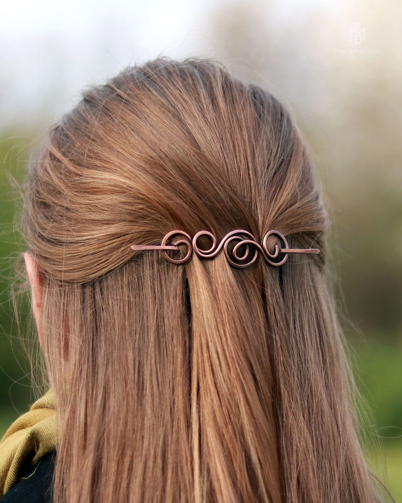 Épingle à cheveux vigne en laiton ou cuivre Barrette pour cheveux fins à normaux Cadeaux pour femme Accessoires cheveux longs Épingle ou broche à châle image 3