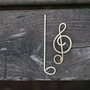 Music gift for her Treble clef hair clip Singer gifts Brass or Copper brooch for sweater Shawl pins Music notes image 2