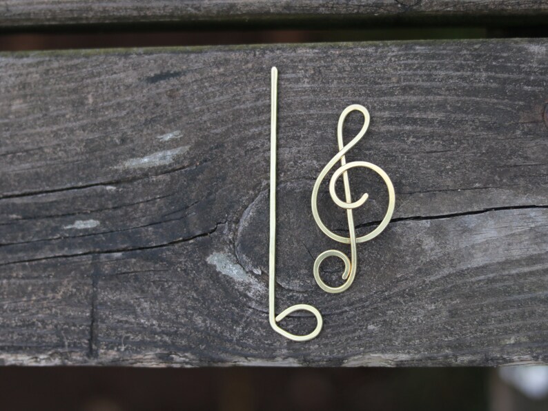 Music gift for her Treble clef hair clip Singer gifts Brass or Copper brooch for sweater Shawl pins Music notes image 2