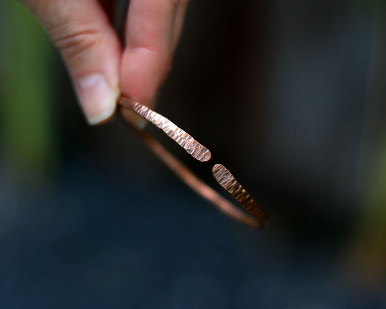 Hammered Copper bangle bracelet Rustic antiqued earthy jewelry Healing bracelet Gift for men or women Textured copper cuffs 1 or Set of 3 image 7