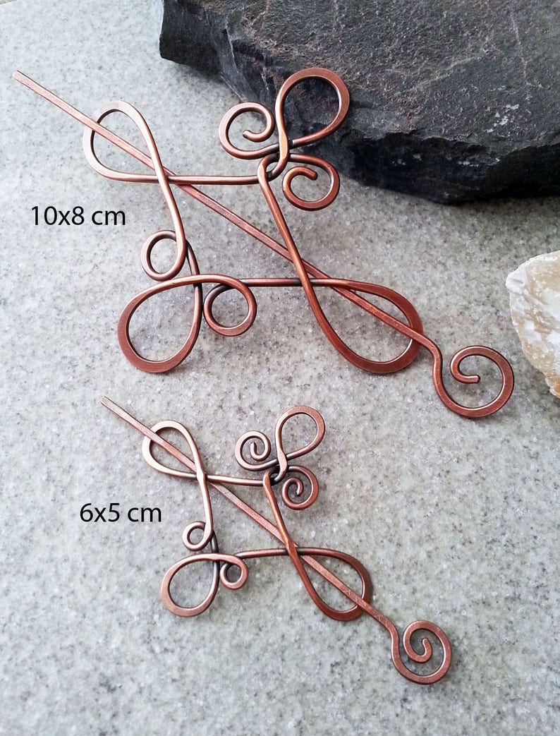 Celtic knot copper hair barrette Rustic sweater shawl pins Metal hair accessory for girl Vikings hair slide jewelry Gift for her image 4