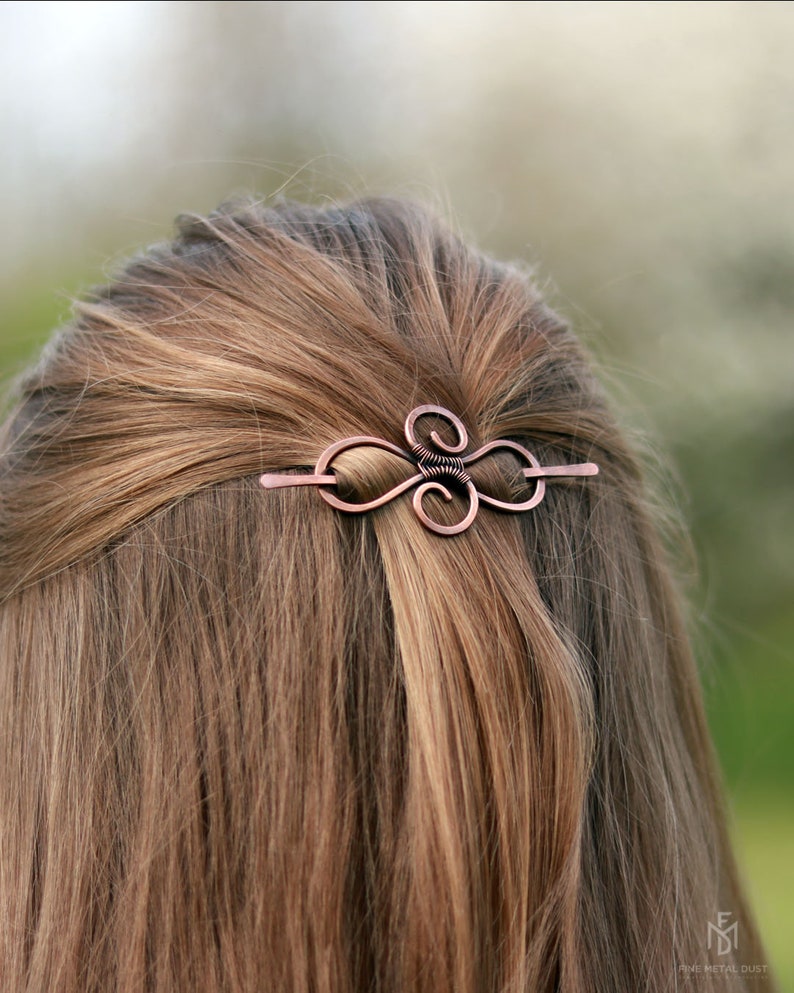 Celtic infinity copper hair barrette Womens gift Infinity loops shawl pin Celtic knot long hair pin Thin hair barrette Sweater clips image 6