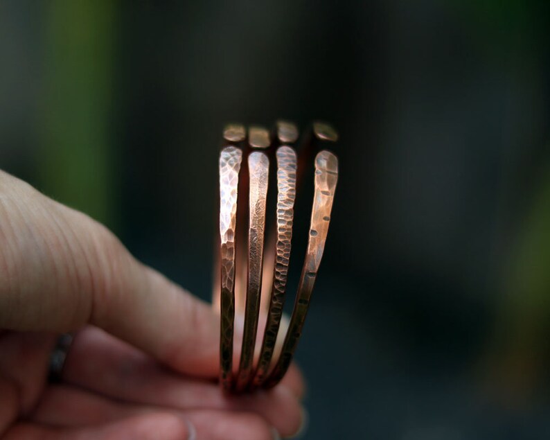 Hammered Copper bangle bracelet Rustic antiqued earthy jewelry Healing bracelet Gift for men or women Textured copper cuffs 1 or Set of 3 image 1