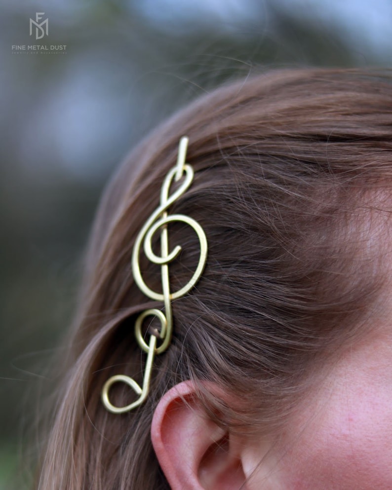 Music gift for her Treble clef hair clip Singer gifts Brass or Copper brooch for sweater Shawl pins Music notes image 4