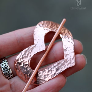 Copper Hammered Heart hair barrette Hair cuff Love gifts for her Valentine day gift Long hair accessories 7th anniversary gift for her image 9