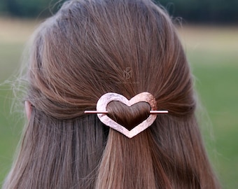 Hammered Copper Heart Hair Slide - Valentine’s Day Gift for Her - 7th Anniversary Copper Barrette