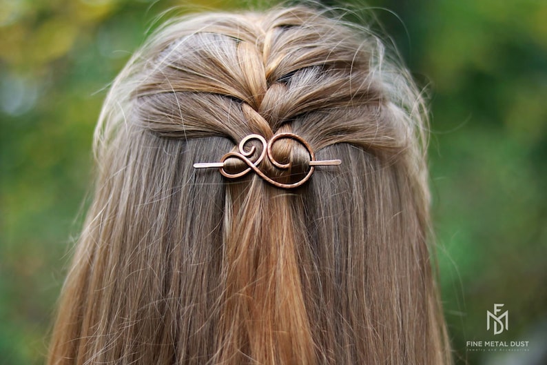 Celtic spiral hair pin in Copper or Brass barrette hair holder Thin or thick hair clip Shawl sweater pin Anniversary Womens gift for her image 2