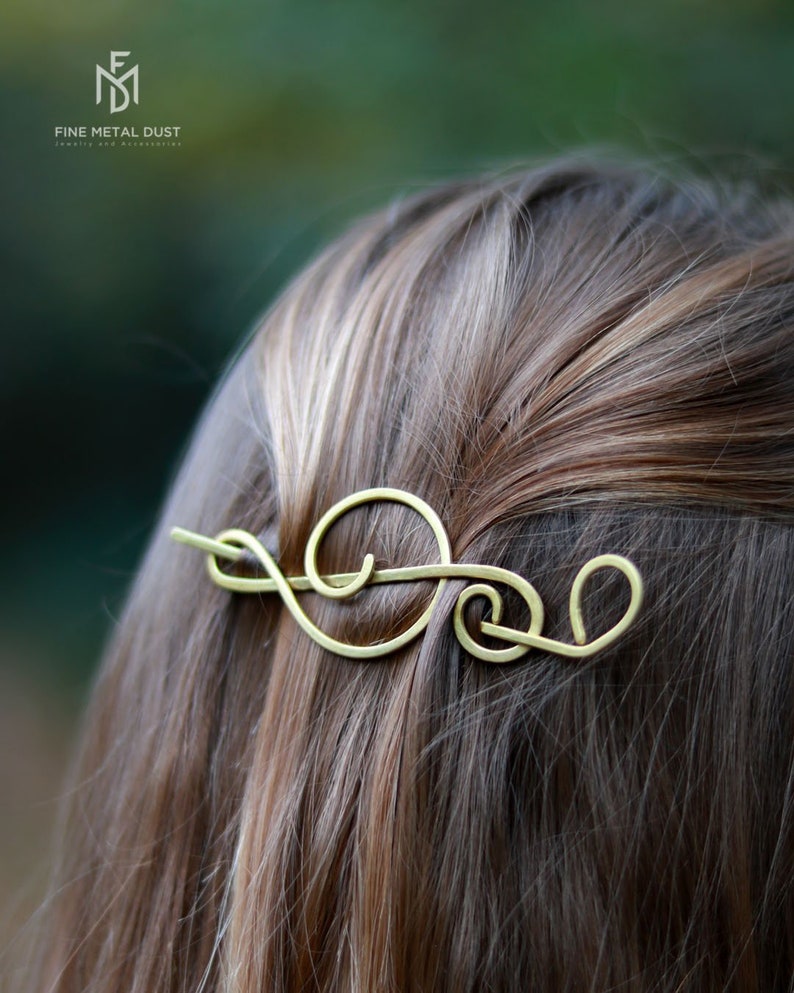 Music gift for her Treble clef hair clip Singer gifts Brass or Copper brooch for sweater Shawl pins Music notes image 1
