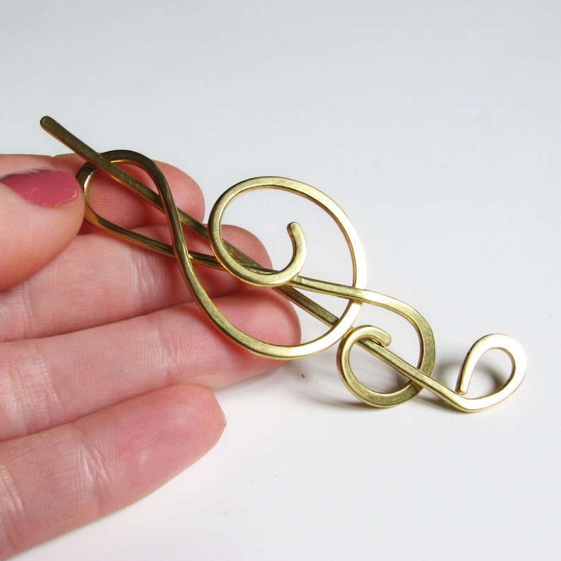 Music gift for her Treble clef hair clip Singer gifts Brass or Copper brooch for sweater Shawl pins Music notes image 7