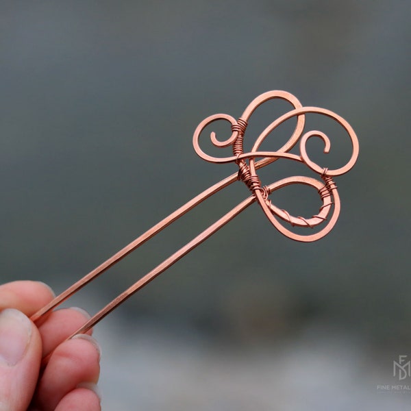 Spirals copper hair stick - Fairy hair fork - Thick or thin hair jewelry - Womens gift - Hair accessories