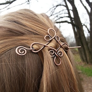 Celtic knot copper hair barrette Rustic sweater shawl pins Metal hair accessory for girl Vikings hair slide jewelry Gift for her image 2