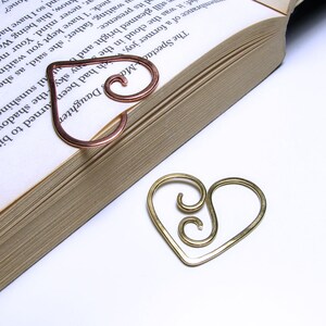 Heart bookmark gift Love Money clip Valentine gift Planner accessories unisex Office desk accessory Cute unique Copper Metal bookmark image 4