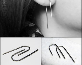 Steel horseshoe  arc hoops - Asymmetric silver earrings - Women gift For her - Mulefoot bar earrings