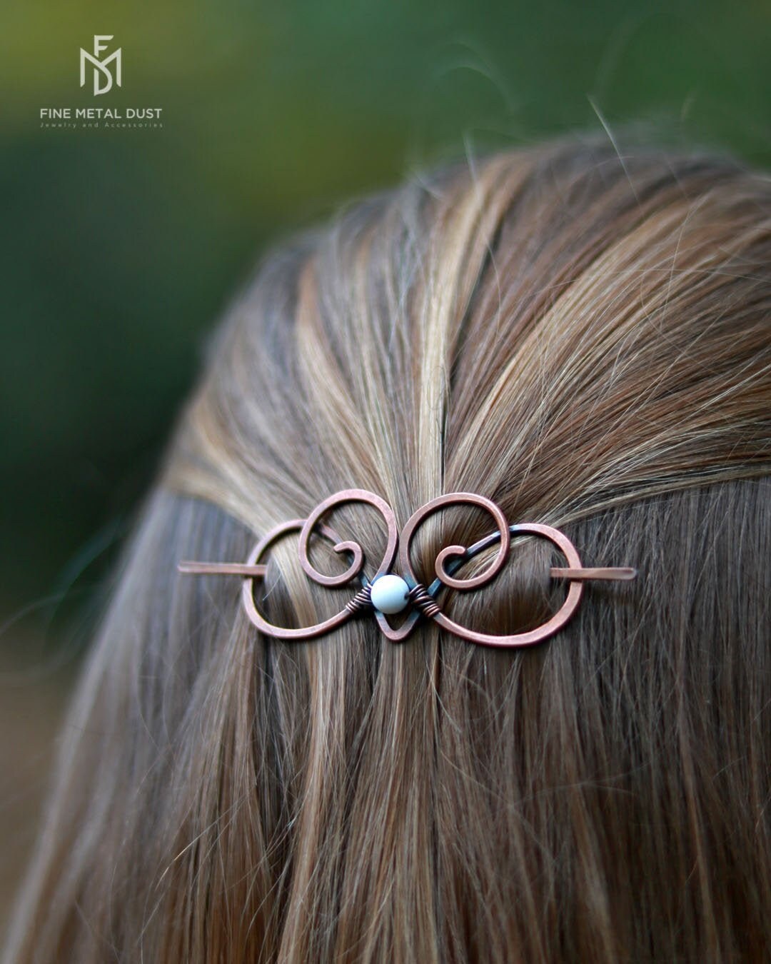 Spiral Copper Hair Clip With Genuine Gemstones Hair Slide Jewelry