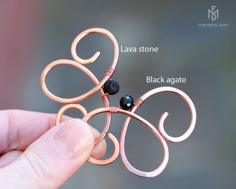 Spiral copper hair clip with genuine gemstone Metal hair holder Shawl pin Womans Gift for her Handmade hair barrette for thin hair image 6