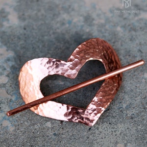 Copper Hammered Heart hair barrette Hair cuff Love gifts for her Valentine day gift Long hair accessories 7th anniversary gift for her image 7