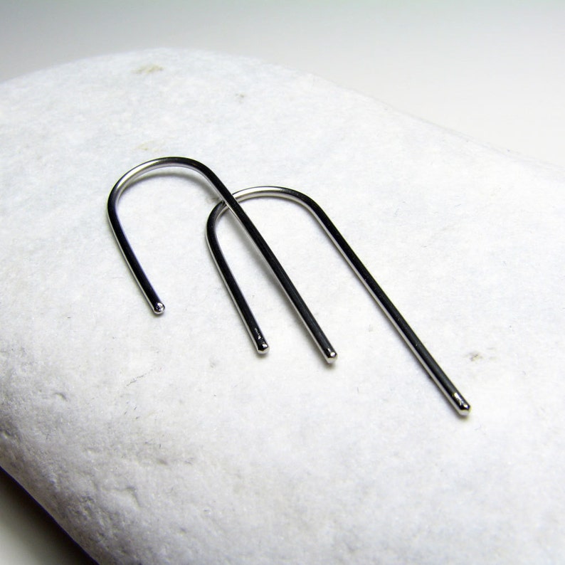 Mulefoot bar earrings Steel horseshoe arc hoops Women gift For her Asymmetric silver earrings