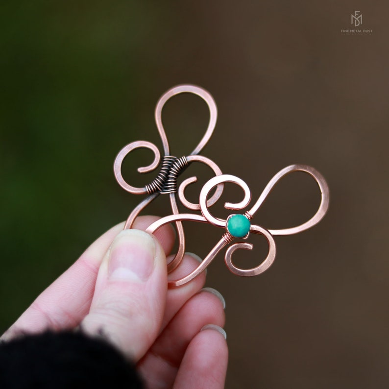 Celtic infinity copper hair barrette Womens gift Infinity loops shawl pin Celtic knot long hair pin Thin hair barrette Sweater clips image 5