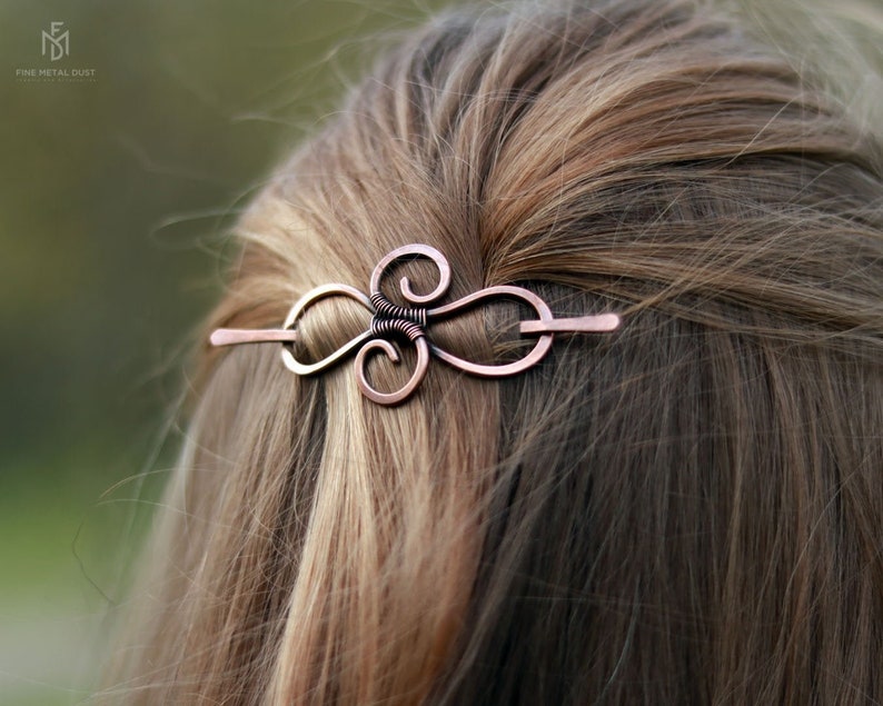 Celtic infinity copper hair barrette Womens gift Infinity loops shawl pin Celtic knot long hair pin Thin hair barrette Sweater clips image 2