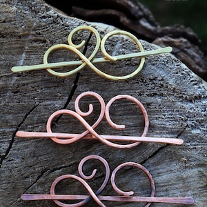 Celtic spiral hair pin in Copper or Brass barrette hair holder - Thin or thick hair clip Shawl sweater pin - Anniversary Womens gift for her image 2