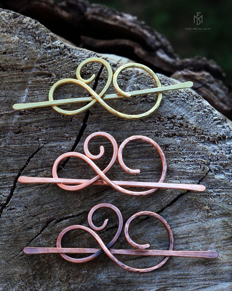 Celtic spiral hair pin in Copper or Brass barrette hair holder - Thin or thick hair clip Shawl sweater pin - Anniversary Womens gift for her image 2