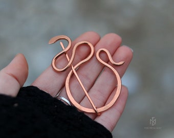 Snake Shawl Pin Copper Brooch - Celtic Serpent Pin - Sweater Clip Gift for Her