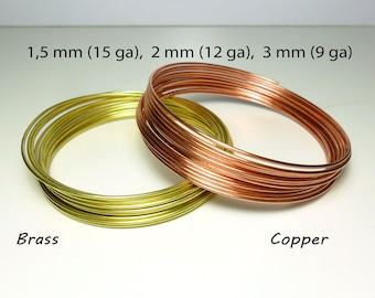 Soft round copper or brass wire - 1.5 mm / 15 gauge , 2 mm / 12 gauge , 2,5 mm / 10 gauge , 3 mm / 9 gauge - Uncoated & unplated craft wire