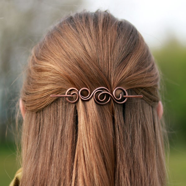 Pasador de pelo de vid hecho en latón o cobre - Barrette de pelo fino a normal - Regalos para mujeres - Accesorios para el cabello largo - Pasador o broche de chal