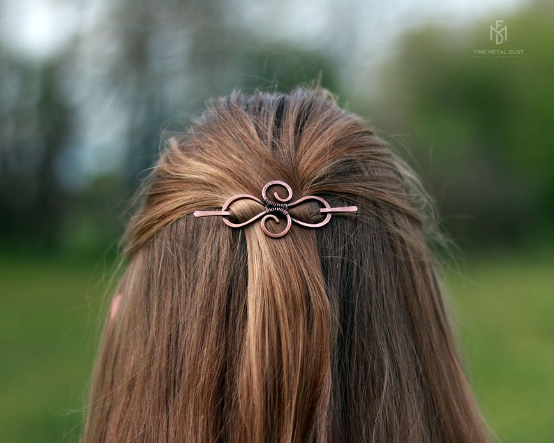 Celtic infinity copper hair barrette Womens gift Infinity loops shawl pin Celtic knot long hair pin Thin hair barrette Sweater clips image 1