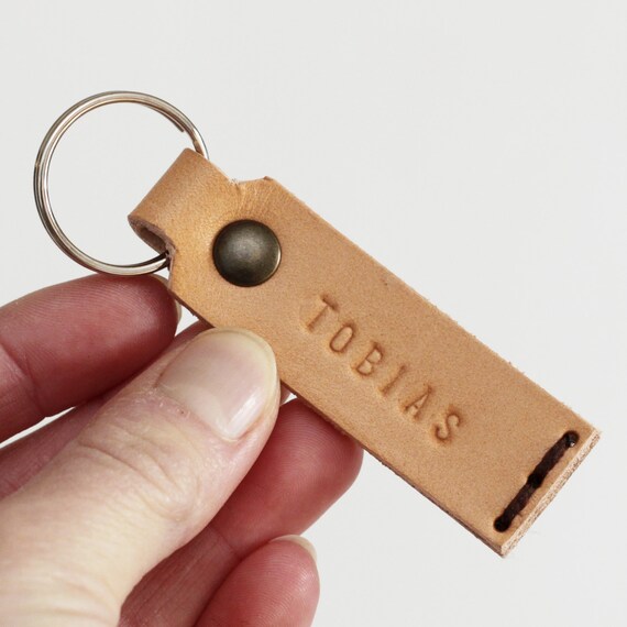 Items similar to Personalized Leather Key ring, Natural color on Etsy