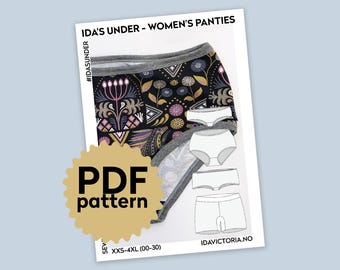 Ida's Under, Braguitas de mujer - Tiro alto, bajo vientre, hipster, boxers - Patrón de costura en PDF (XXS-4XL)